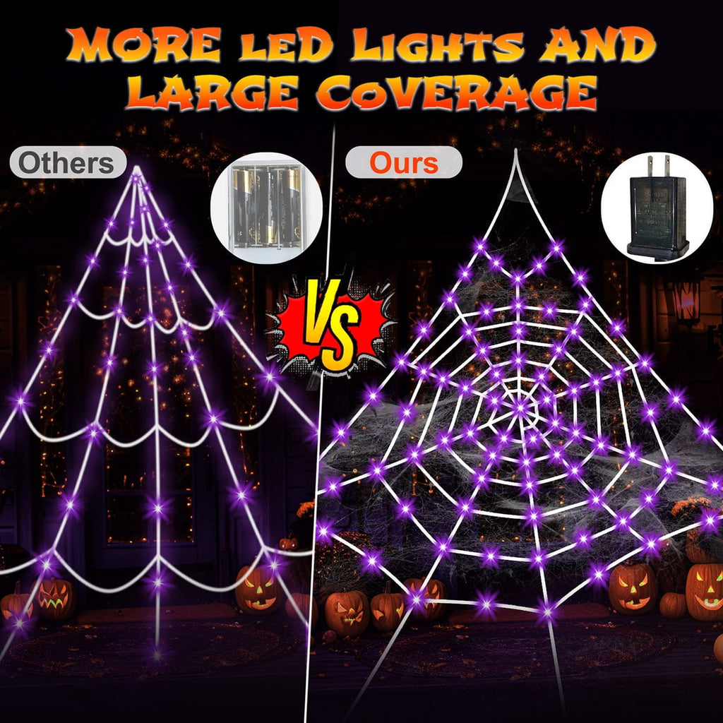 HKKDKTA Halloween Spider Web Lights Decoration, 250 LED Giant Spider Web 16.4ft Light Up Halloween Web Lights for Yard, Porch Decor (Purple)