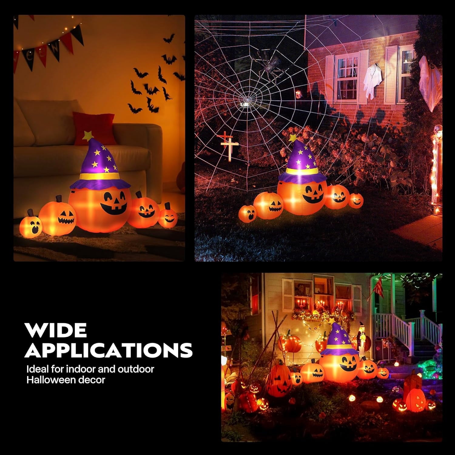 SPECSTAR 6ft Long Halloween Inflatable LED Lighted Pumpkin Family Blow up Outdoor Lawn Yard Decoration
