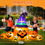 8.7FT Halloween Inflatable Pumpkin Set, 7-Pumpkin Outdoor Decoration with Witch Hats and LED Lights for Yard, Garden, Lawn