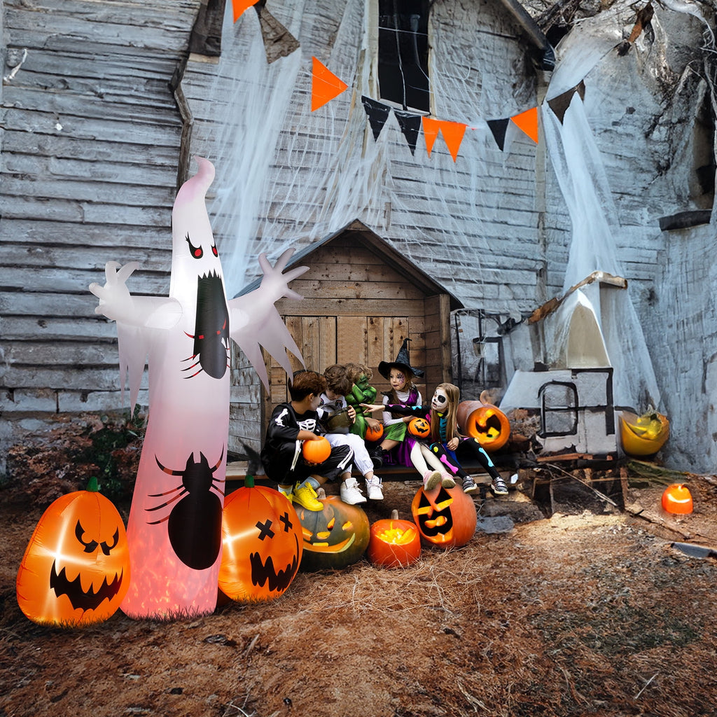 12' Halloween Inflatables Outdoor Halloween Decoration Giant Ghost with 2pcs Pumpkin Blow up Decor