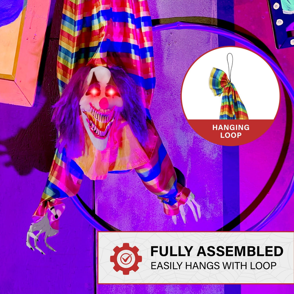 47 in Animatronic Hanging Upside Down Clown with Lights and Sound, Halloween Decoration, HHCLOWN-39HLSA