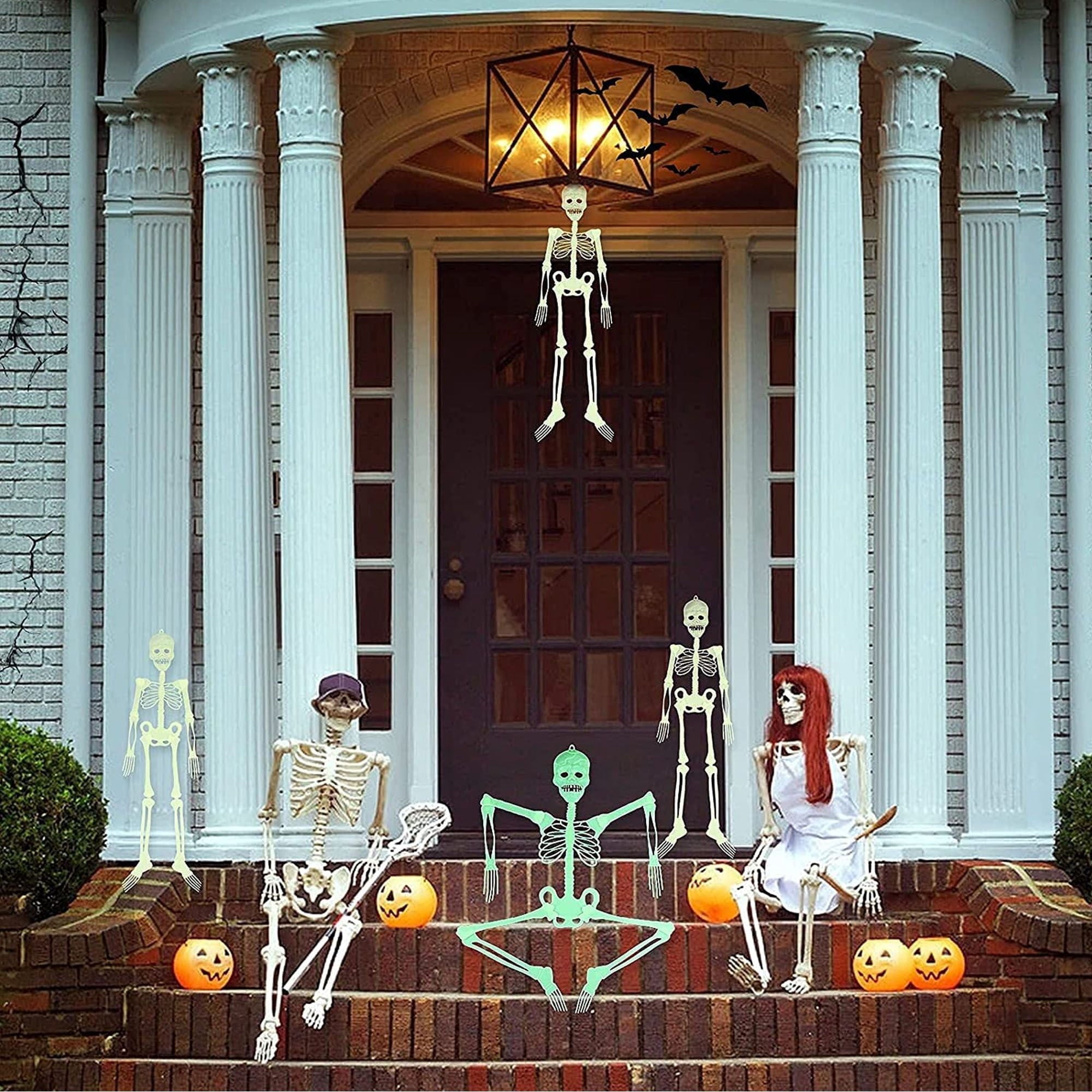 Deago 4 Pack Halloween Hanging Luminous Skeleton Decorations 5 Ft Full Body Glow-in-The-Dark Poseable Skeleton for Outdoor Yard Garden Hanging Halloween Props