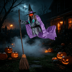 Witch Decorations Halloween 6 FT Scary Flying Witch Decorations Animatronics Halloween Props with Scary Sounds and Lights Decorations for Outside Indoor Garden Yard