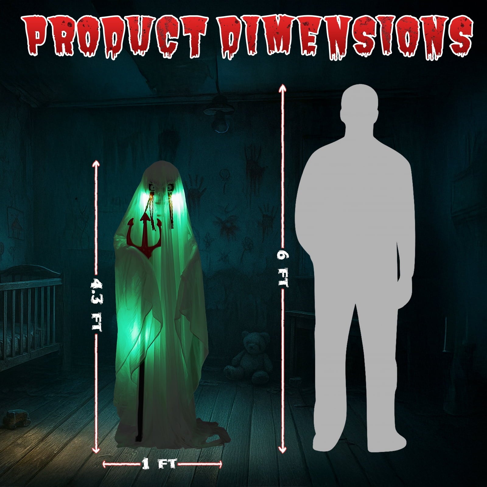 4.5ft Hanging Ghost Animated Halloween Decoration Creepy Halloween Skeleton w/ Pre-Recorded Screaming, LED Eyes