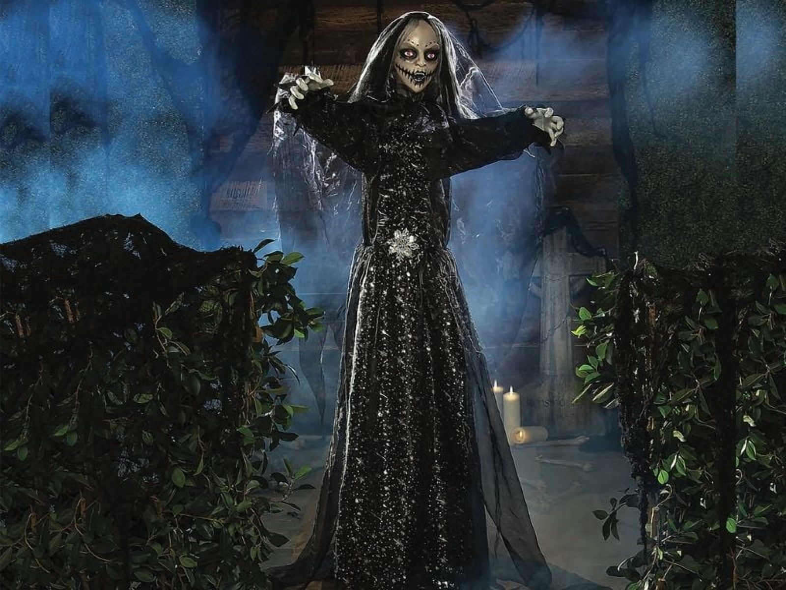 5 Ft. 6 Standing Animated Bride with Black Dress Halloween Decoration - One Size