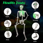 Costway 5.5 FT Poseable Halloween Skeleton Life-Size Decoration with Built-in Lights Green