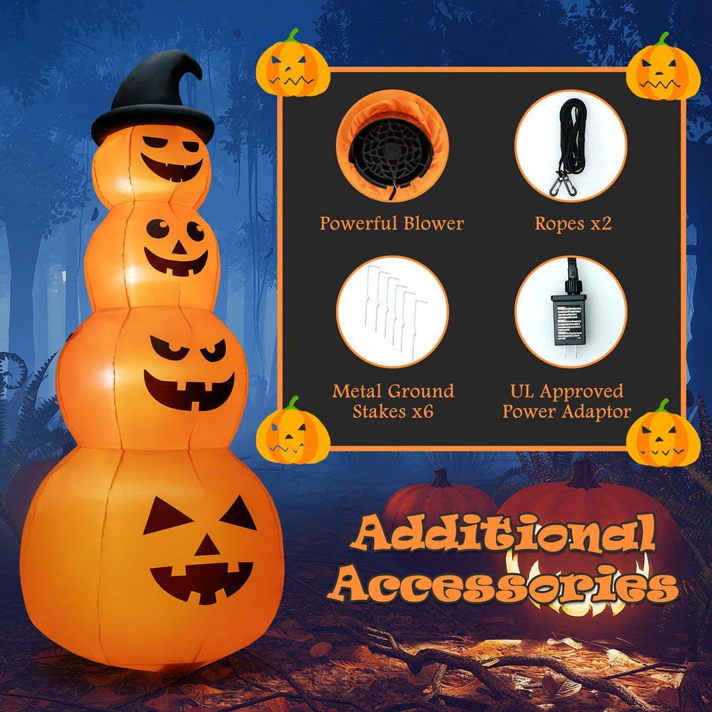 Gymax 8 ft Inflatable Halloween Pumpkins Stack Holiday Decor w/ Built-in LED Lights