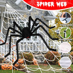 Scidweet Halloween Decorations Outdoor, 350 LED Halloween Spider Web Lights with 79" Giant Spider for Home Garden Yard Decor
