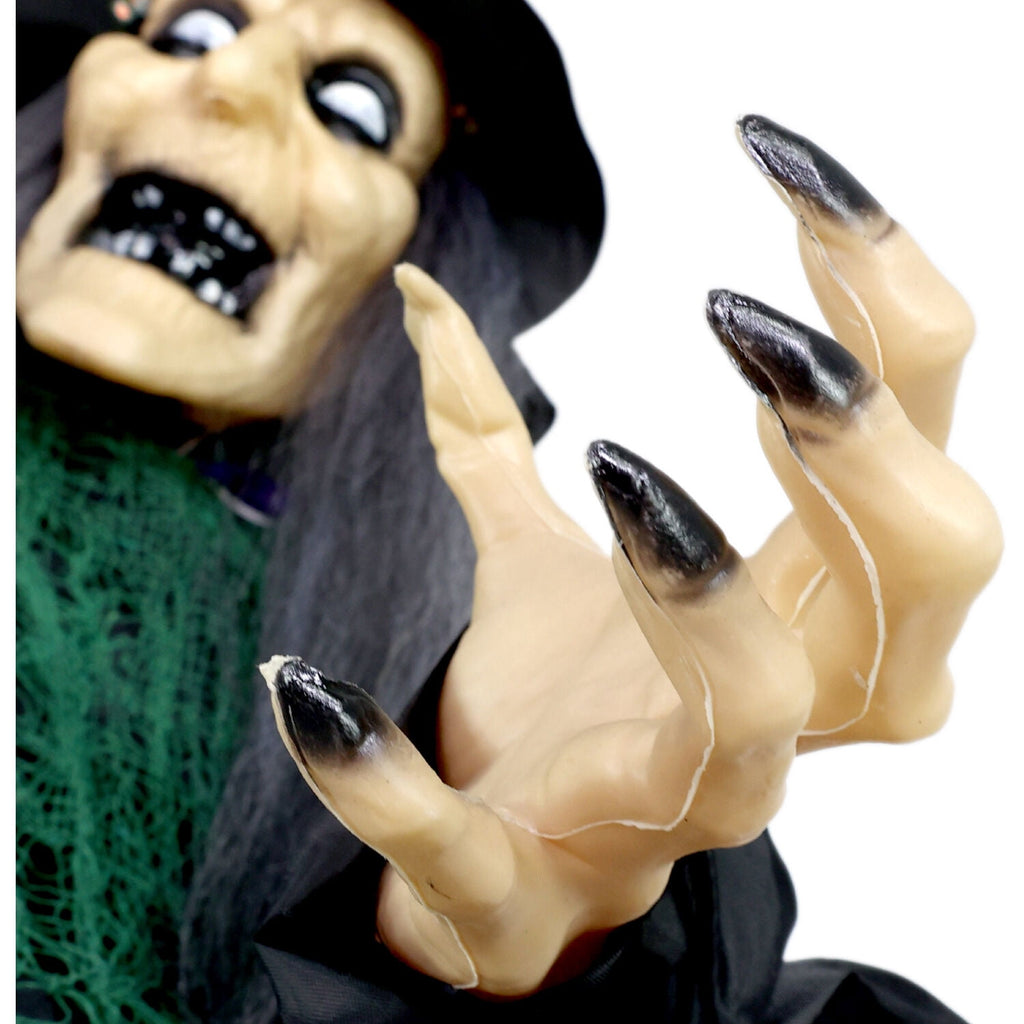 6 ft Touch-Activated Mounted Flying Witch Halloween Animatronic, HHWITCH-52FLS