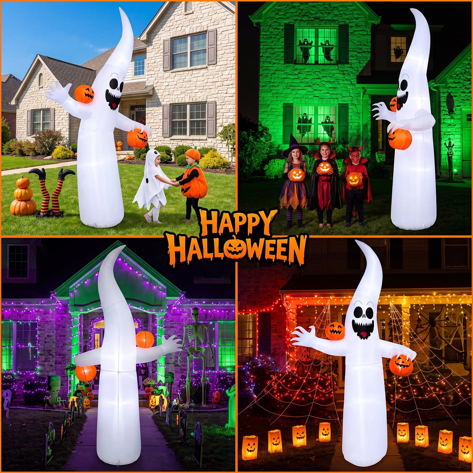 VETPW Halloween Inflatable, 10 FT Giant Ghost Pumpkin Arch Inflatable Decoration with LED Light for Outdoor, Holiday, Party, Yard, Garden Patio Lawn Outside Decor