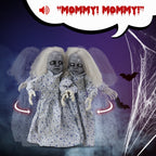 2.8ft Halloween Scary Yard Decorations, Twin Girls Halloween Standing Decoration, Animated Haunted House Halloween Party Prop Decoration, with Creepy Sounds, for Front Porch, Patio, Yard, Lawn, Garden