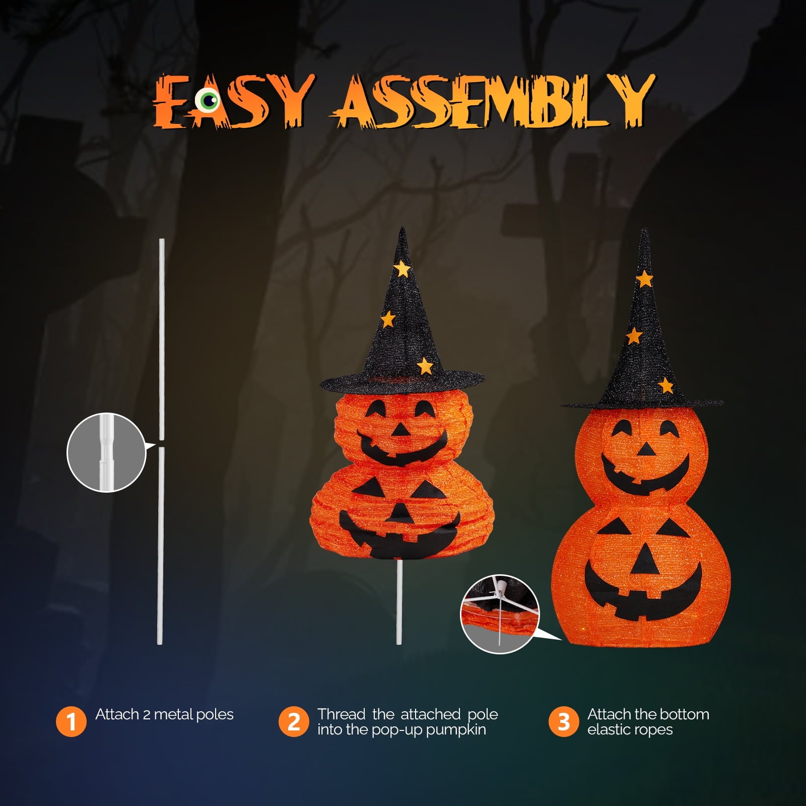 3FT Pumpkins Halloween Lighted Pumpkin Outdoor Decoration for Holiday Lawn Garden Party,2Pcs
