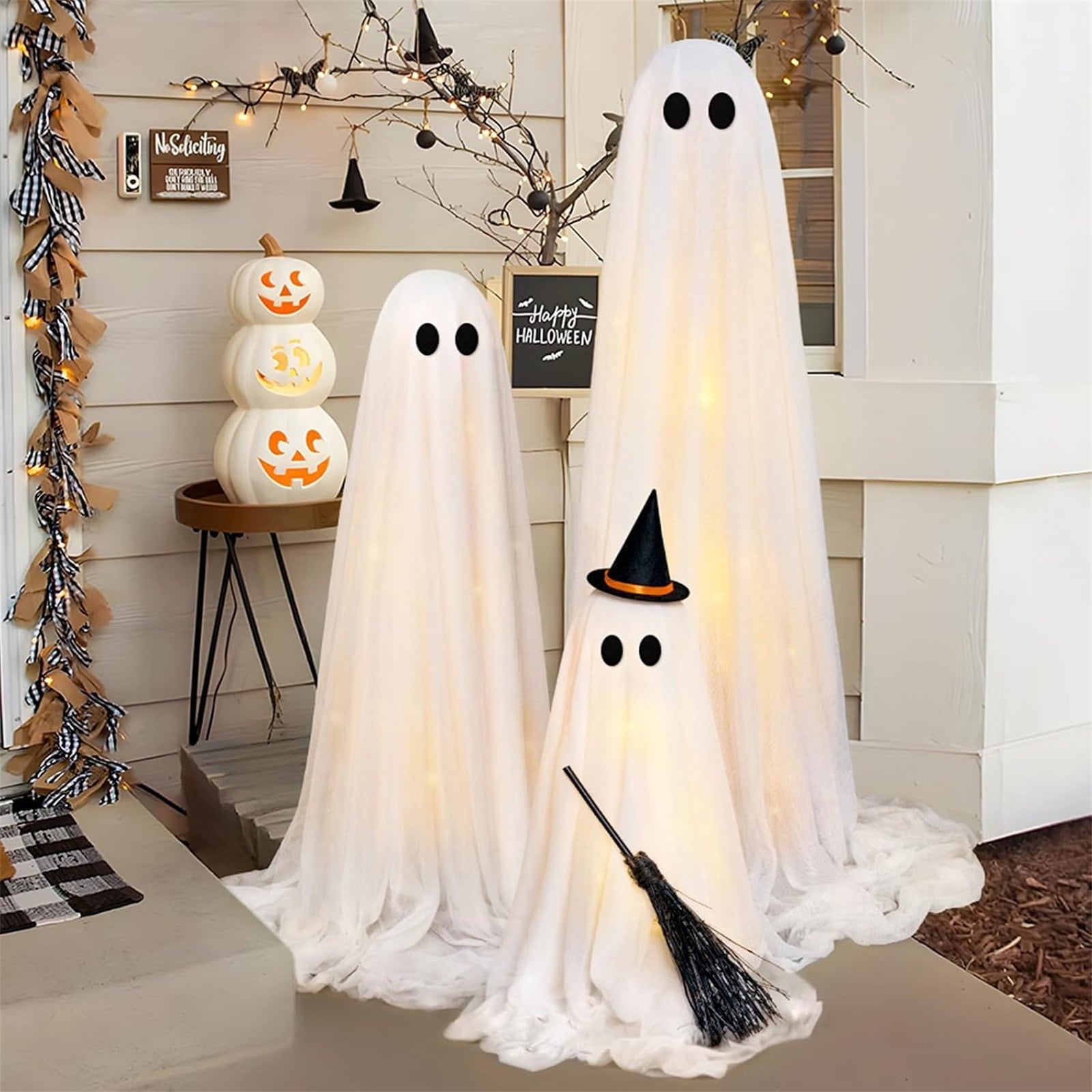 Halloween Decorations Outdoor - Set of 3 Light Up Spooky Ghosts Decoration with 8 Light Modes Timer Remote- Indoor Cute Party Ghost Decor for Yard Porch Lawn Home Front Door
