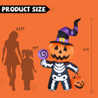 Halloween Inflatables 6 FT Halloween Pumpkin Inflatable with Skull Body, Scary Blow Up Halloween Pumpkin Decoration with LED Lights, Outdoor Halloween Decorations Clearance for Holiday Party