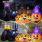 9FT Halloween Inflatable Black Cat with Pumpkin,Halloween Yard Decoration with 8 LED Lights,Blow Up Outdoor Lawn Decor