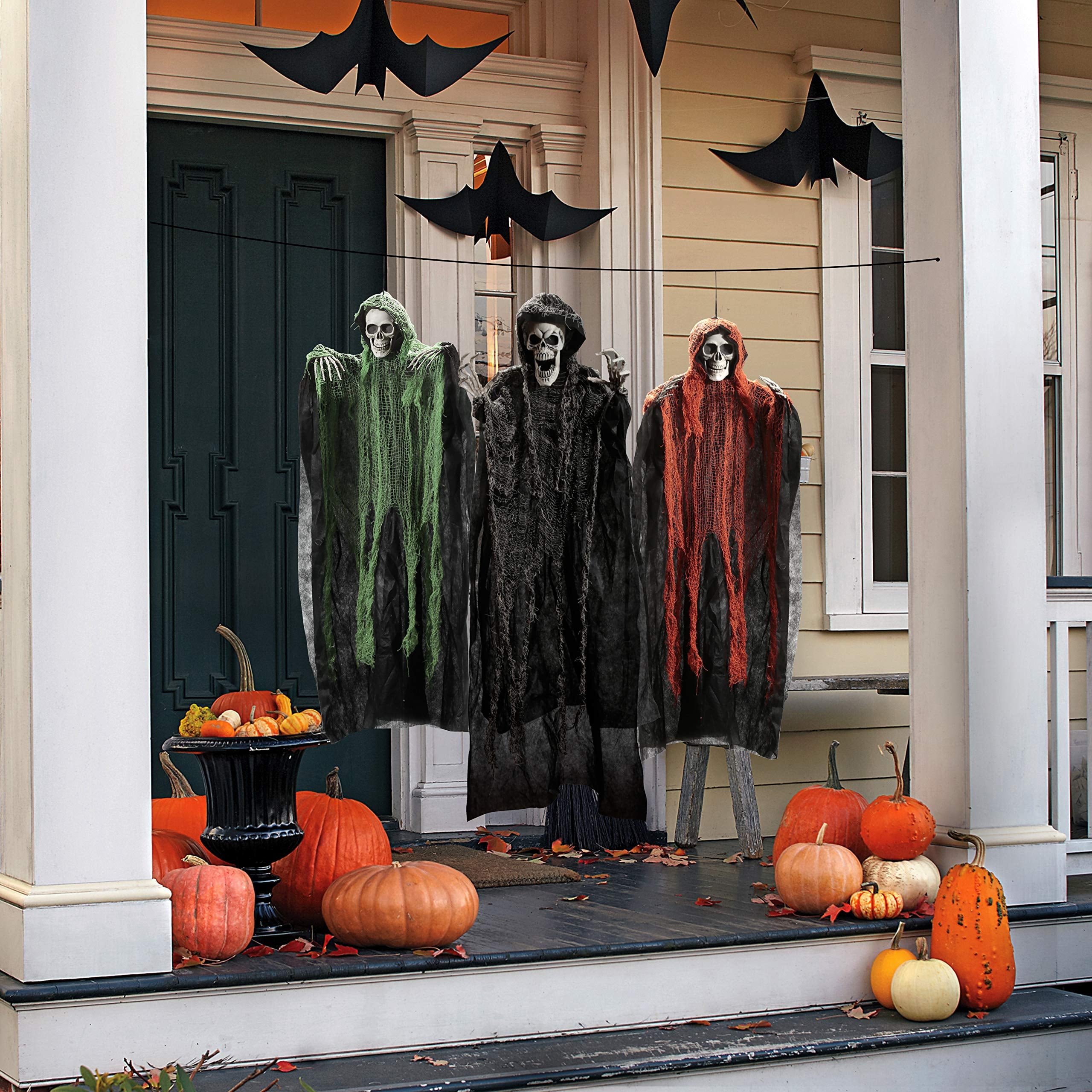 3 Pack Halloween Hanging Ghosts,Scary Skeleton Ghosts Grim Reapers Decorations for Halloween Indoor Outdoor Yard Home Decorations