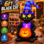 Toiyjofe 6ft Halloween Inflatable Black Cat with Jack-o'-Lantern & LED Lights, Trick-or-Treat Yard Decoration with Witch Hat for Outdoor Lawn & Porch