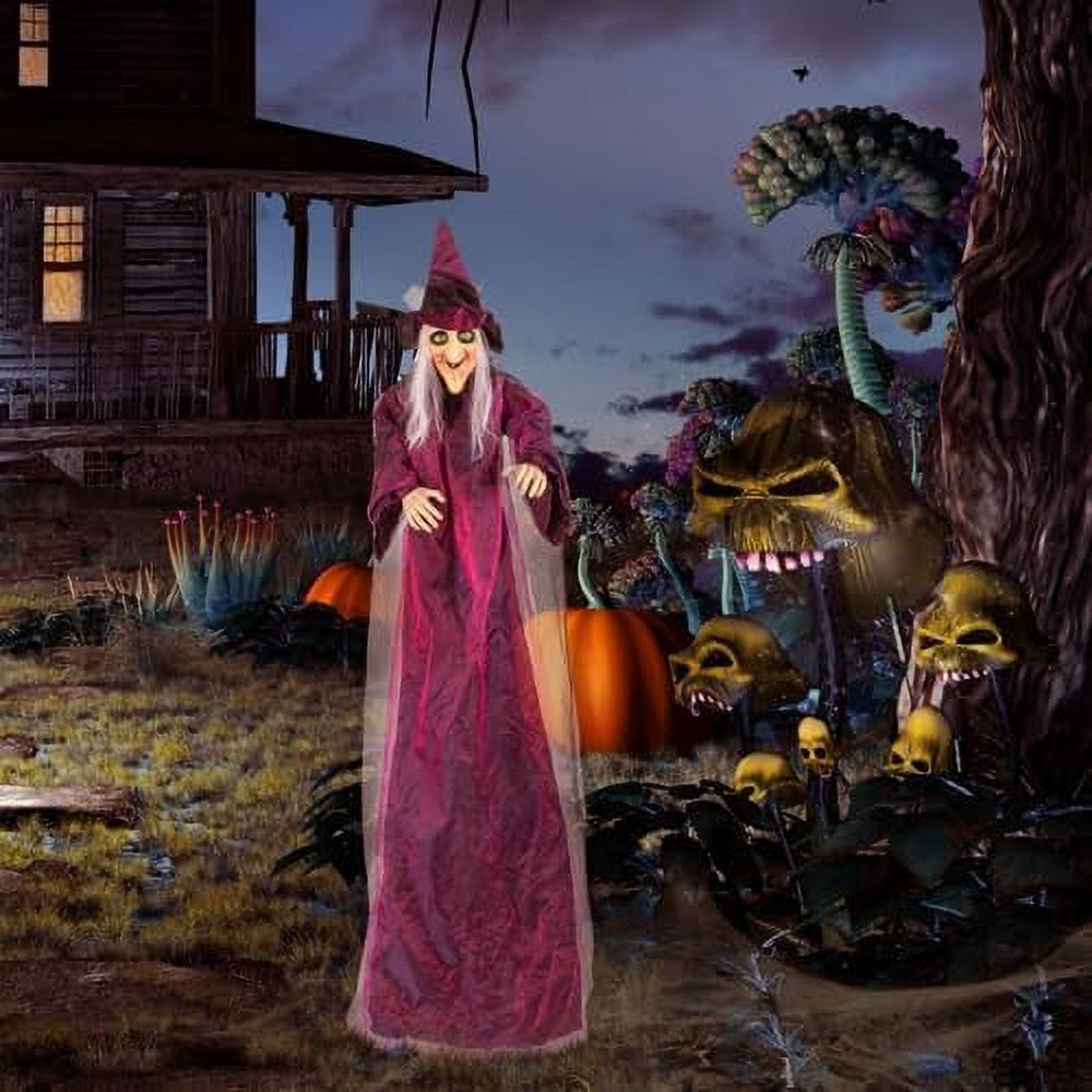 VINGLI Life Size Animated Talking Witch Halloween Decorations Outside Animatronics Hanging Witch Decor with Spooky Voice Red Lighted Eyes for Outdoor Indoor Party Haunted House Garden 5.9FT