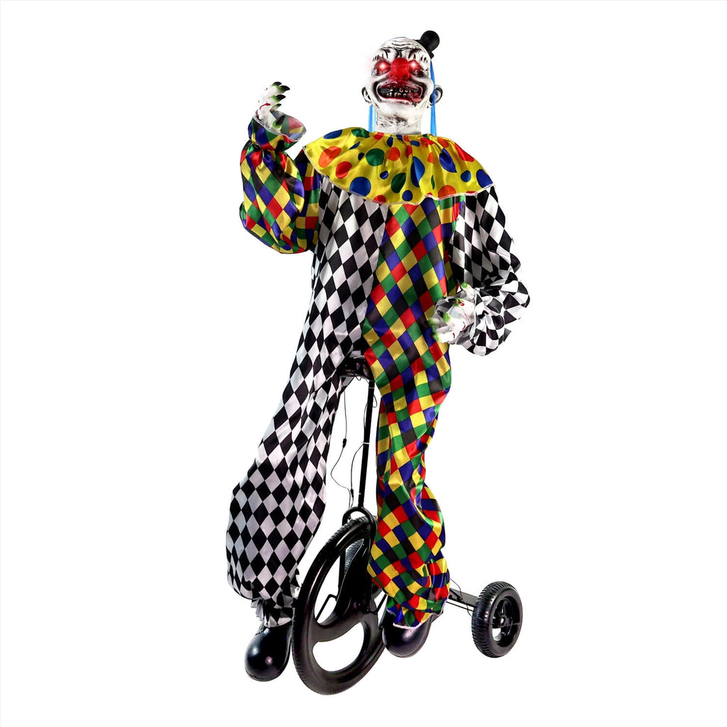 5.9 ft Voice & Sound-Sensor Clown on Tricycle Halloween Animatronic, HHTRIBKCLOWN-1FLSA