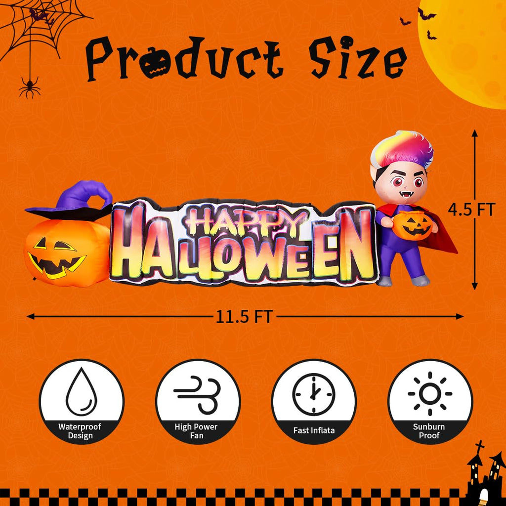 Halloween Inflatables 11.5 FT Long Vampire With Pumpkin, Outdoor Halloween Inflatables Halloween Blow Ups with LED Lights, Funny Halloween Decorations Inflatables for Halloween Holiday Party