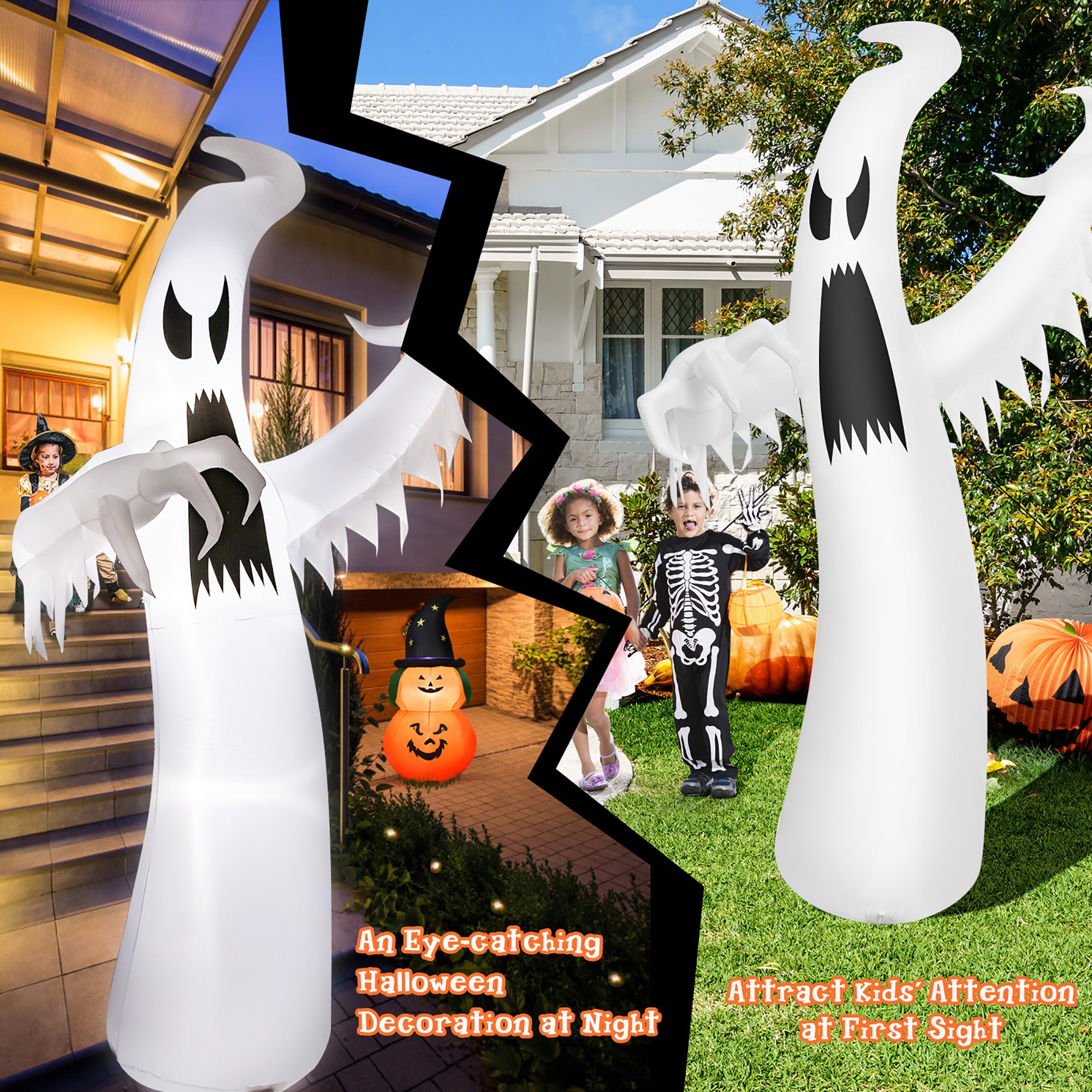 Costway 12ft Halloween Inflatable Ghost Quick Blow up w/LED Lights Outdoor Yard Scary Decoration