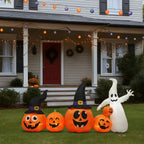 8FT Halloween Inflatable Pumpkin Ghost Scene, 5 Total LEDs, Waterproof Polyester, Quick Inflation with Stakes/Ropes for Yard/Garden/Indoor