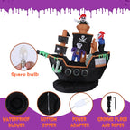 7 FT Halloween Inflatable Skeletons Ghosts on Pirate Ship Lights Decor Outdoor Indoor Holiday Decorations, Blow up Lighted Yard Decor, Giant Lawn Inflatables Home Family Outside Decor